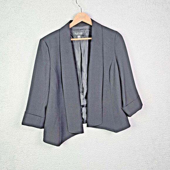 Black Label by Evan Picone Black Blazer Size 14 Career Open Front - Picture 13 of 14